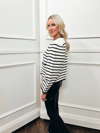 Crew Neck Stripe Cardigan