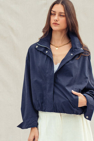 The Relaxed Stand Collar Zip Jacket - Olive Street