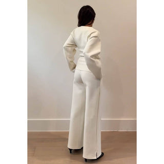 The Statement Sleeve Fitted Waist Cotton Knit Top