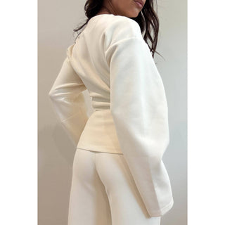 The Statement Sleeve Fitted Waist Cotton Knit Top