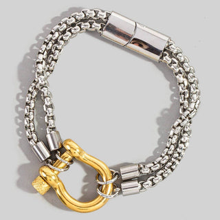 The Stainless Steel Two Tone Horseshoe Bracelet - Olive Street