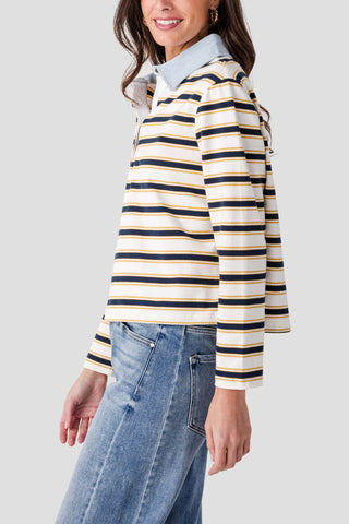 The Nadine Striped Denim Polo - Olive Street