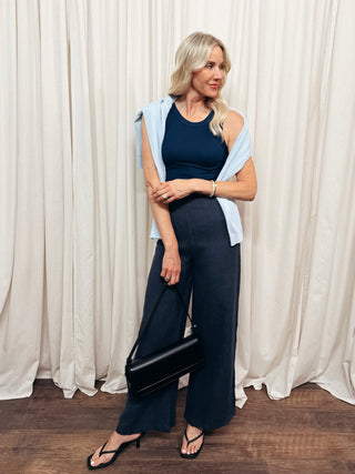The Clean Wide Leg Linen Pants in Navy