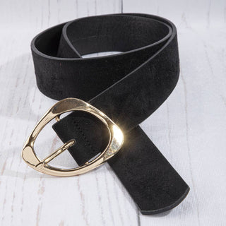The Faux Suede Sculpted Oval Buckle in Black - Olive Street