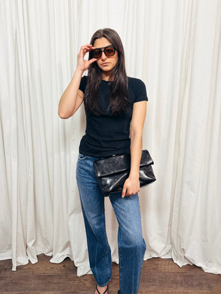 The Lisa Crew Neck Short Sleeve Top in Black - Olive Street