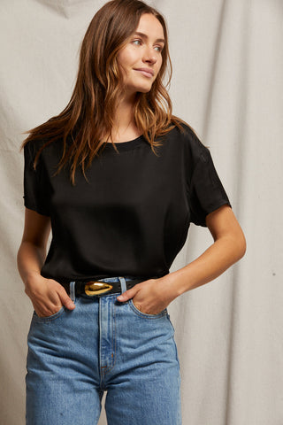 Delphine Satin Crew Neck Tee