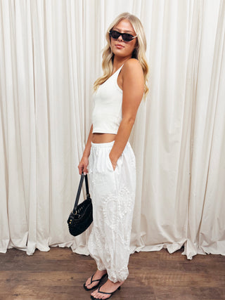 The Cotton Eyelet Embroidered Balloon Pant in White
