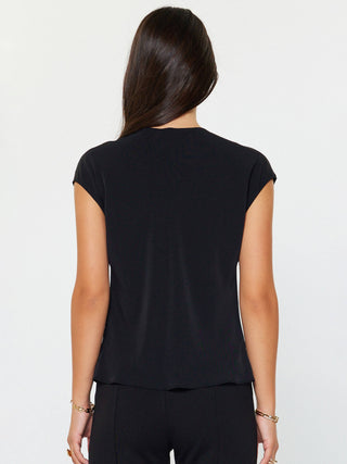The Draped Cowl Neck Cap Sleeve Top in Black - Olive Street