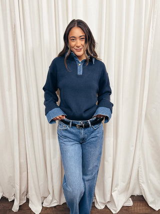 The Denim Trim Sweater - Olive Street