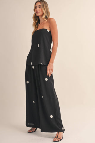 The Polka Dot Tube Top and Wide Pants Set in Black - Olive Street