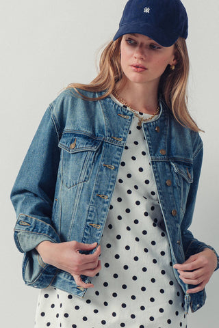 The Collarless Demin Chore Jacket - Olive Street