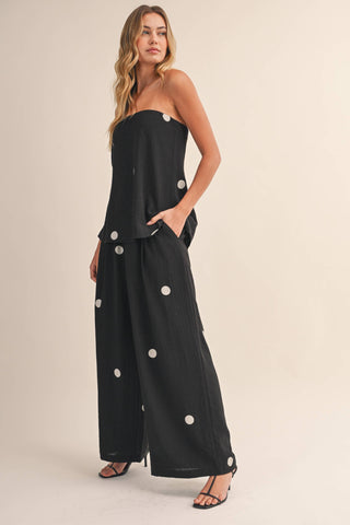 The Polka Dot Tube Top and Wide Pants Set in Black - Olive Street