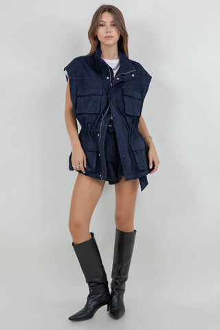 The Utility Cinched Waist Faux Suede Vest