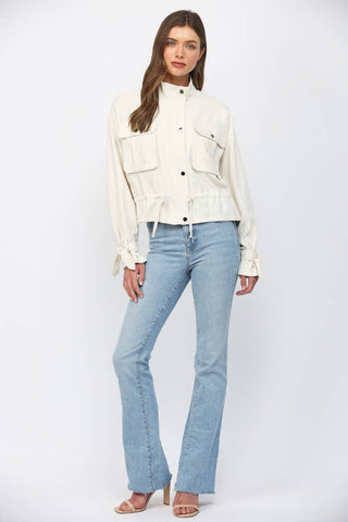 STAND COLLAR DRAWSTRING UTILITY JACKET FJ75333: ECRU / L - Olive Street