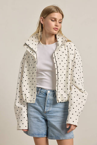 The High Neck Drawstring Pullover Jacket in White Dot - Olive Street