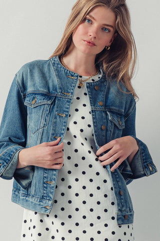 The Collarless Demin Chore Jacket - Olive Street