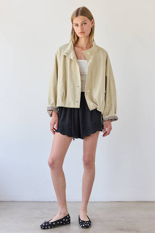 Stand Collar Button Jacket - RJ1122: LT.BEIGE / S-M-L (3-2-1) - Olive Street