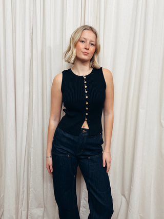 The Ribbed Button Tank - Olive Street