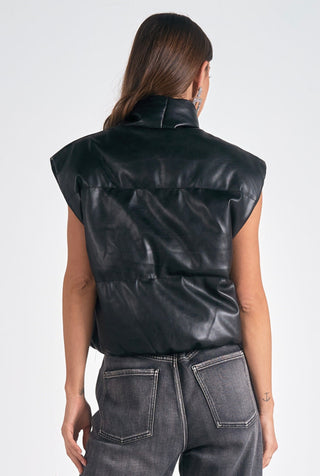 Faux Leather Collared Vest
