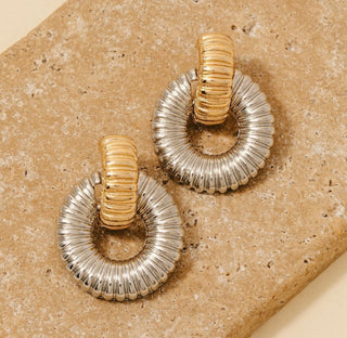 Textured Two Tone Door Knocker Earrings