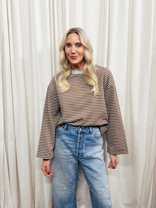 The Boxy Stripe Long Sleeve Tee in Brown