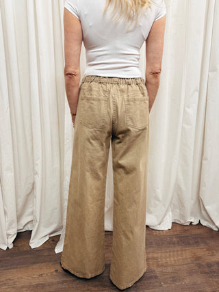 The Wide Leg Denim Tie Waist Trouser - Olive Street