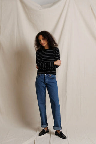 The Jamie Long Sleeve in Black Stripe