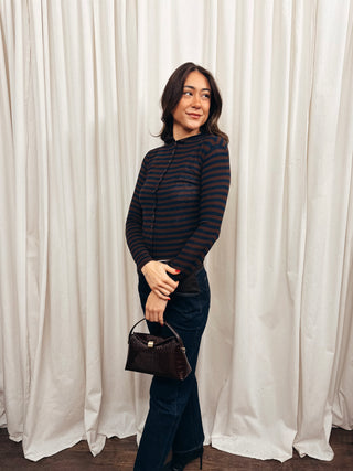 The Raw Edge Stripe Mock Neck Cardigan