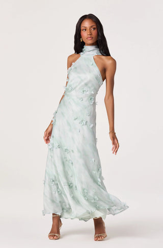 olive green floral maxi dress Love Triangle satin maxi dress with lace trim cups in dark olive green floral