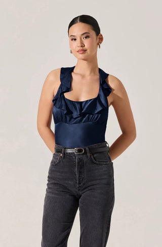 Morrigan Satin Ruffle Halter Top