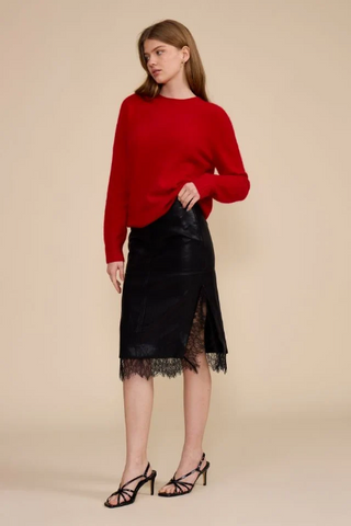 The Greg Faux Leather Lace Trim Skirt