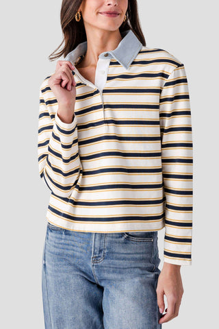 The Nadine Striped Denim Polo - Olive Street