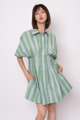 The Lorine Stripe Poplin Mini Shirt Dress - Olive Street