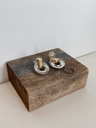 Textured Two Tone Door Knocker Earrings