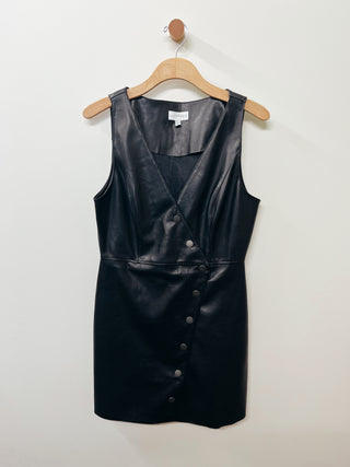 Asymmetrical Button Faux Leather Dress