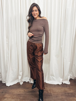The Tafetta Drawstring Pants in Brown