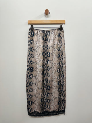 Snake Print Satin Midi Skirt