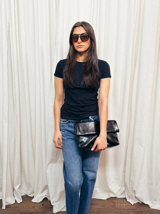 The Lisa Crew Neck Short Sleeve Top in Black - Olive Street