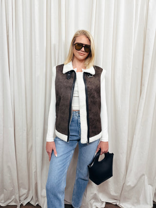 High Neck Faux Shearling Vest