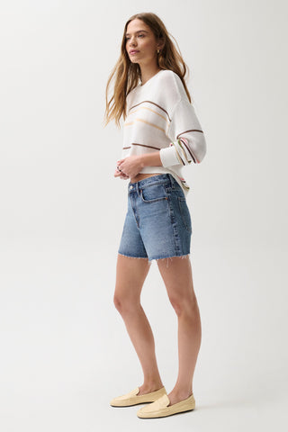The Kennedy Relaxed Mid Rise Cut Off Short in Blue