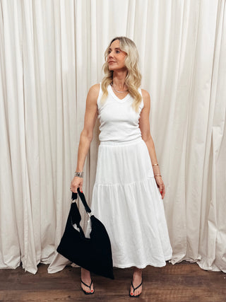 The Bella Double Gauze Midi Skirt - Olive Street