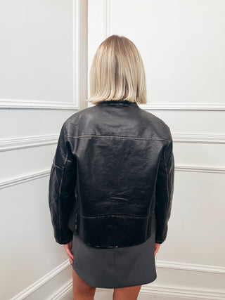 Distressed Faux Leather Jacket