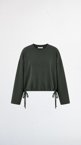 The Gathered Hem Pullover in Green