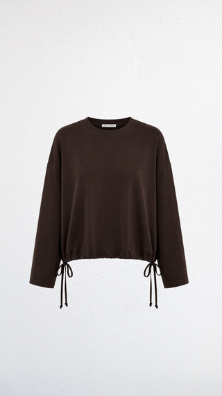 The Gathered Hem Pullover in Brown