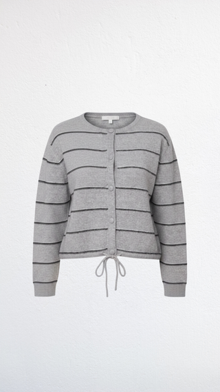 The Tie Hem Stripe Button Cardigan