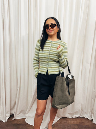The Striped Button Cardigan - Olive Street