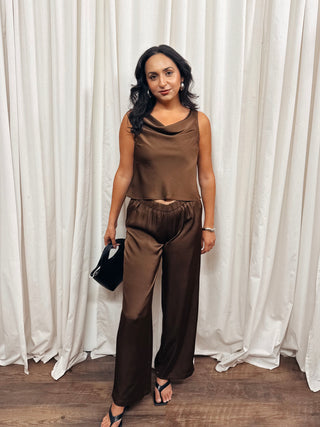 The Crushed Satin Cowl Neck Top