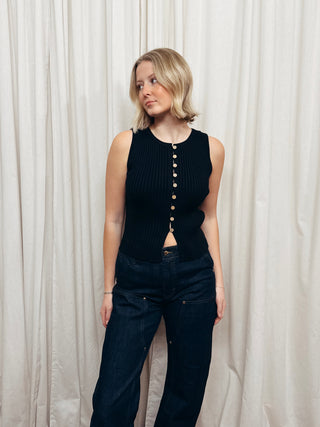 The Ribbed Button Tank - Olive Street