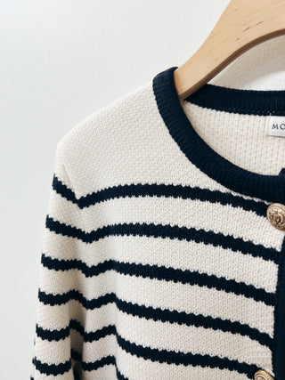 Crew Neck Stripe Cardigan
