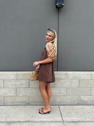 The Oversized Cotton Mini Dress Brown / Large